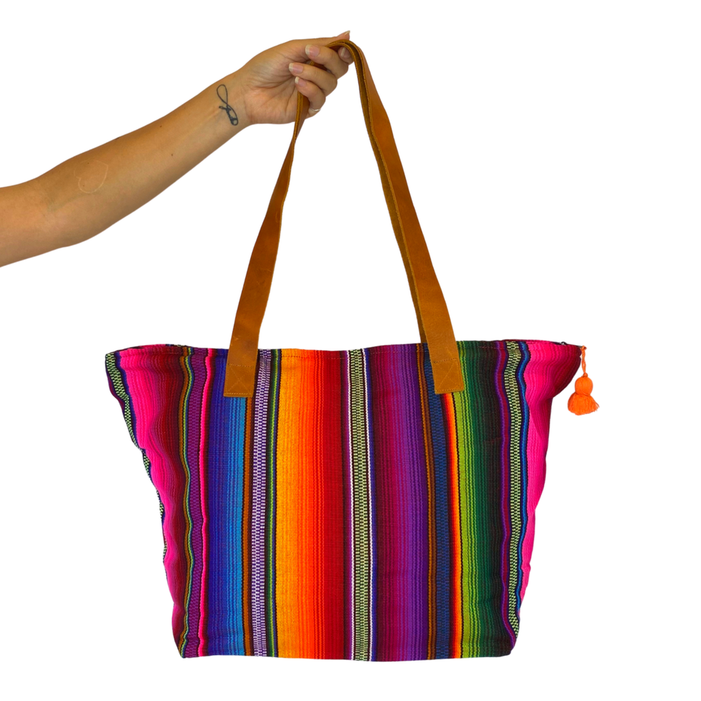 Hacienda Stripe Sustainable Computer Overnight Tote - Guatemala Bags La Vie Bien Hacienda Stripe Sustainable Computer Overnight Tote - Guatemala