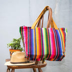 Hacienda Stripe Sustainable Computer Overnight Tote - Guatemala Bags La Vie Bien Hacienda Stripe Sustainable Computer Overnight Tote - Guatemala