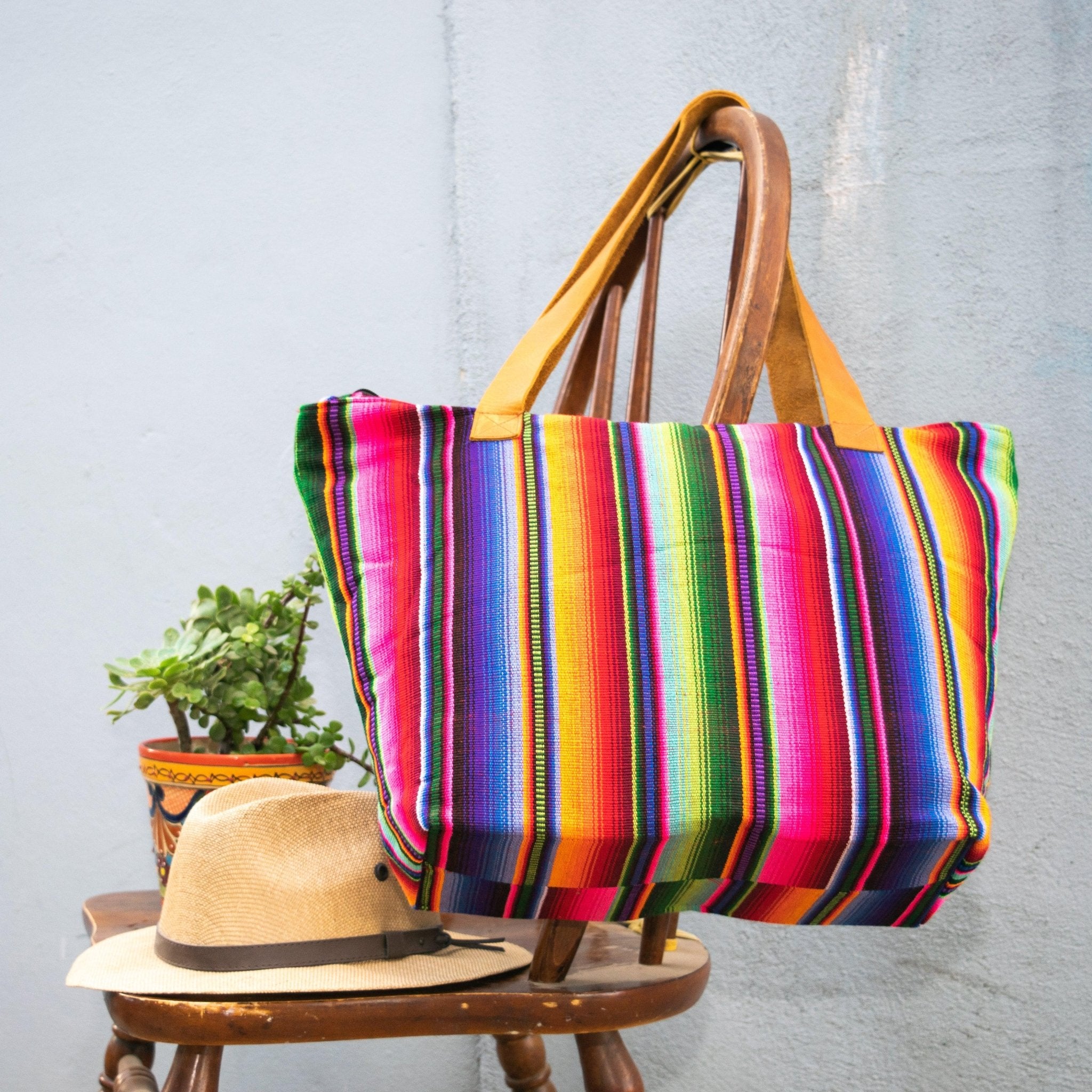 Hacienda Stripe Sustainable Computer Overnight Tote - Guatemala Bags La Vie Bien Hacienda Stripe Sustainable Computer Overnight Tote - Guatemala