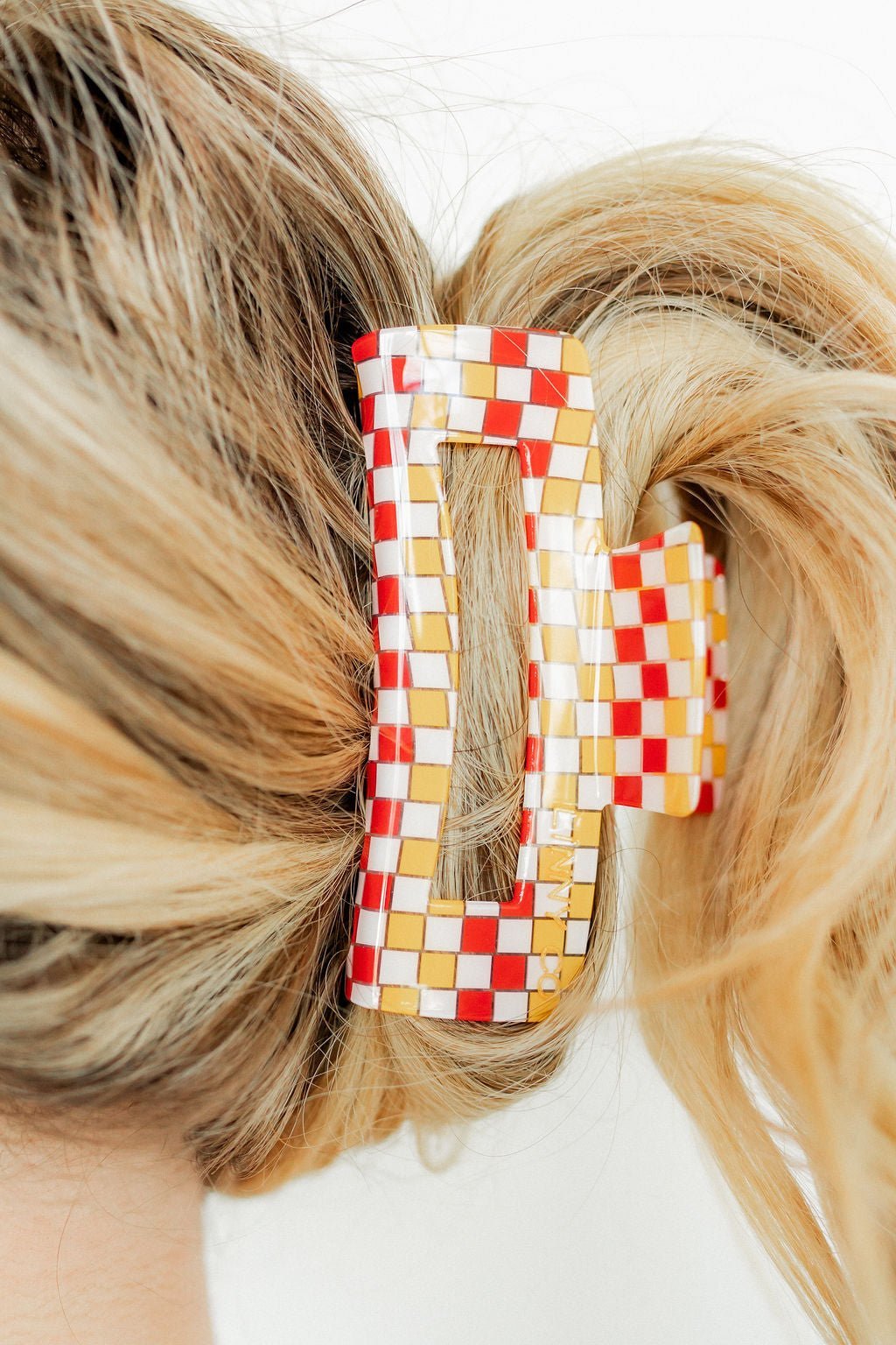 Hair Clip - Harper Red and Gold Checkered Hair Accessories La Vie Bien Hair Clip - Harper Red and Gold Checkered