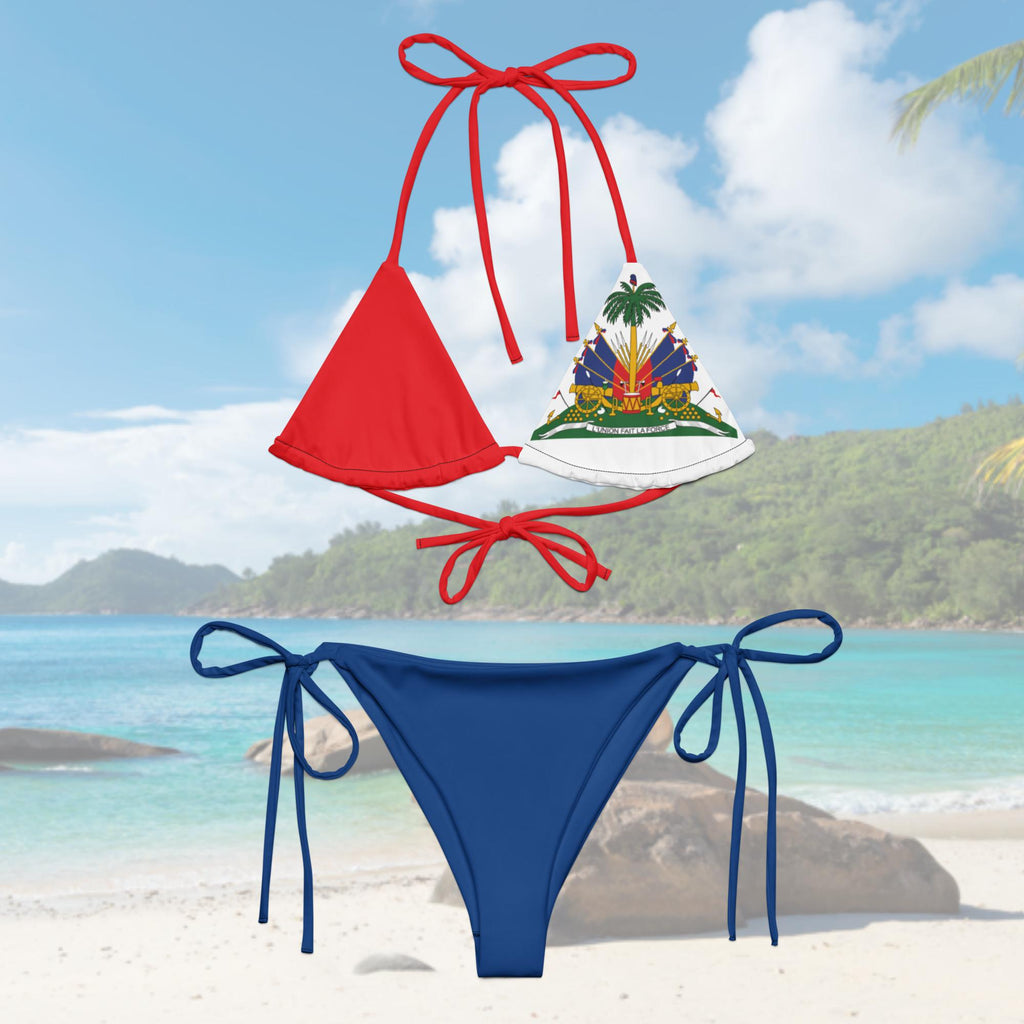 Haiti Flag All Over Print Recycled String Bikini All - Over Print Recycled String Bikini La Vie Bien Haiti Flag All Over Print Recycled String Bikini