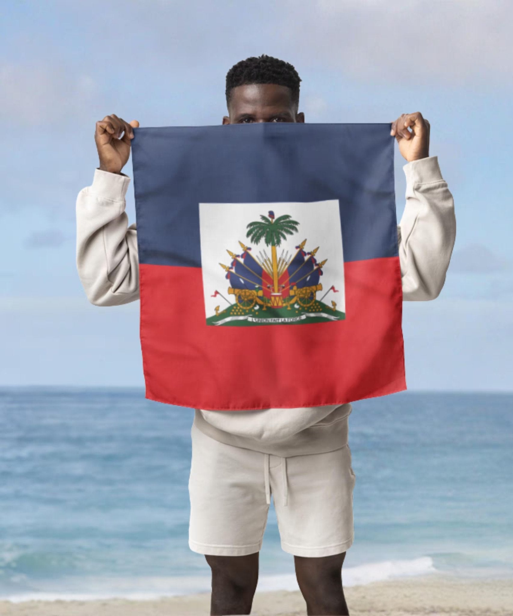 Haiti Flag Bandana All-Over Print Bandana La Vie Bien Haiti Flag Bandana