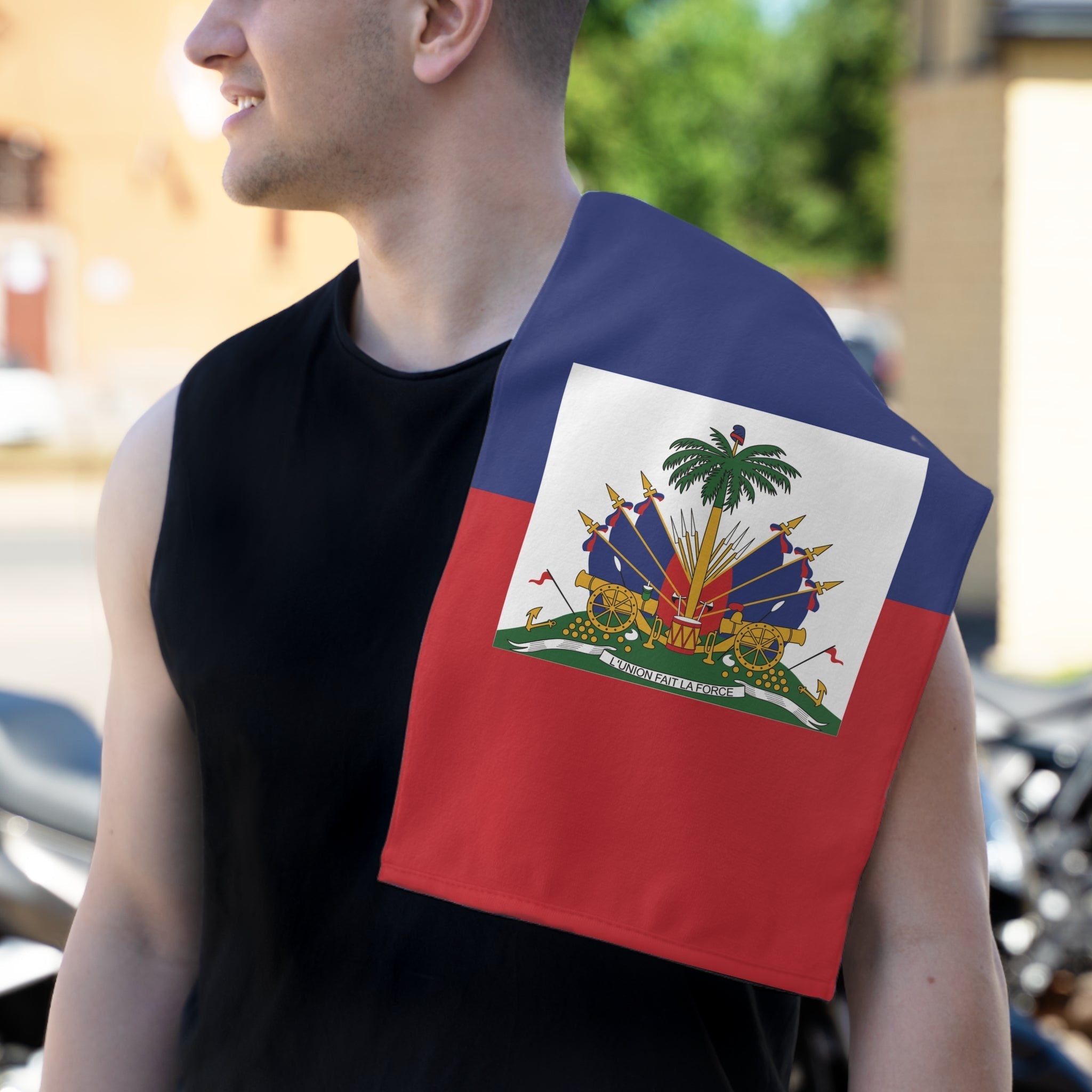 Haiti Flag Rally Towel Rally Towel La Vie Bien Haiti Flag Rally Towel