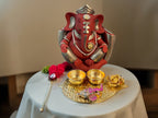 Haldi Kumkum Plate with Ganesha, Leaf & Flower, Set of 6 Traditional Gifts La Vie Bien Haldi Kumkum Plate with Ganesha, Leaf & Flower, Set of 6