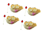 Haldi Kumkum Plate with Ganesha, Leaf & Flower, Set of 6 Traditional Gifts La Vie Bien Haldi Kumkum Plate with Ganesha, Leaf & Flower, Set of 6