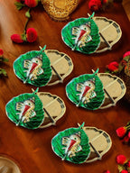 Haldi Kumkum Plate with Ganesha & Leaf, Set of 5 Traditional Gifts La Vie Bien Haldi Kumkum Plate with Ganesha & Leaf, Set of 5