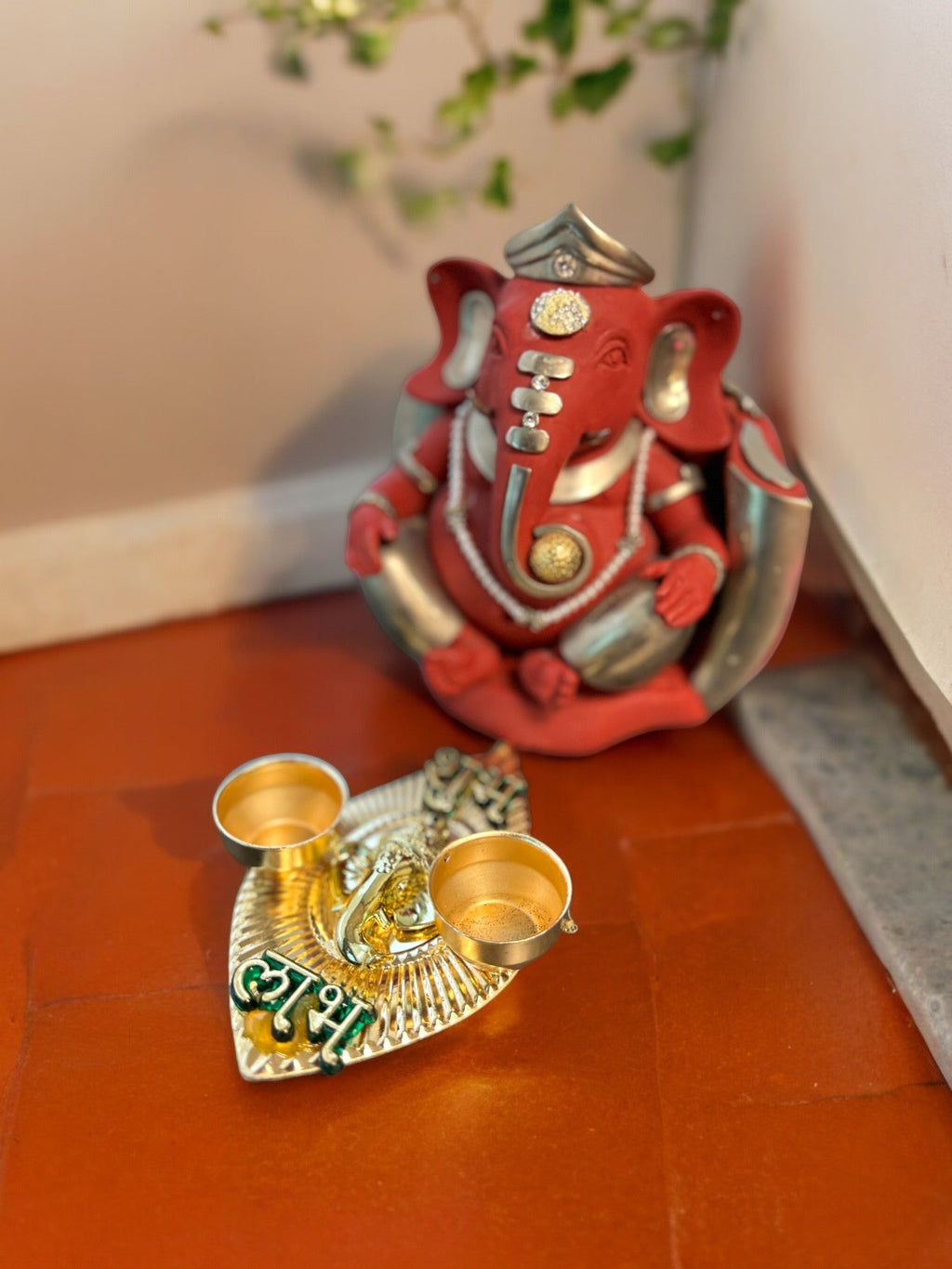 Haldi Kumkum Plate with Ganesha & Shubh Labh, Set of 5 Traditional Gifts La Vie Bien Haldi Kumkum Plate with Ganesha & Shubh Labh, Set of 5