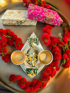 Haldi Kumkum Plate with Ganesha & Shubh Labh, Set of 5 Traditional Gifts La Vie Bien Haldi Kumkum Plate with Ganesha & Shubh Labh, Set of 5