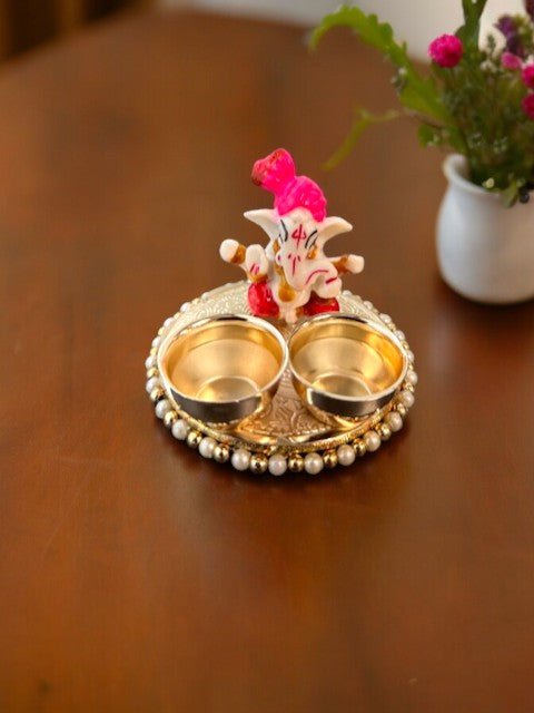 Haldi Kumkum Plate with Ganesha Traditional Gifts La Vie Bien Haldi Kumkum Plate with Ganesha