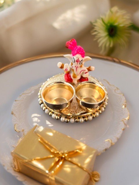 Haldi Kumkum Plate with Ganesha Traditional Gifts La Vie Bien Haldi Kumkum Plate with Ganesha