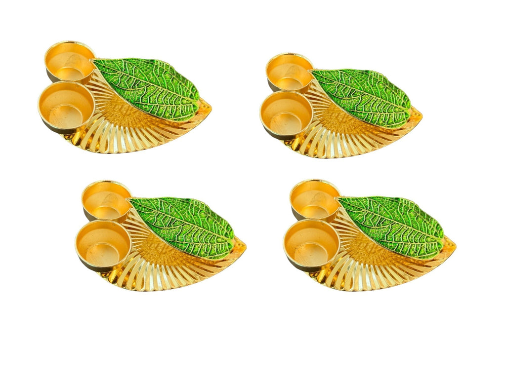 Haldi Kumkum Plate with Leaf, Set of 4 Traditional Gifts La Vie Bien Haldi Kumkum Plate with Leaf, Set of 4