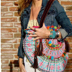Half - moon Ibiza Bag Pom Pom Trimmed XL - Thailand Bags La Vie Bien Half - moon Ibiza Bag Pom Pom Trimmed XL - Thailand