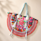 Half - moon Ibiza Bag Pom Pom Trimmed XL - Thailand Bags La Vie Bien Half - moon Ibiza Bag Pom Pom Trimmed XL - Thailand