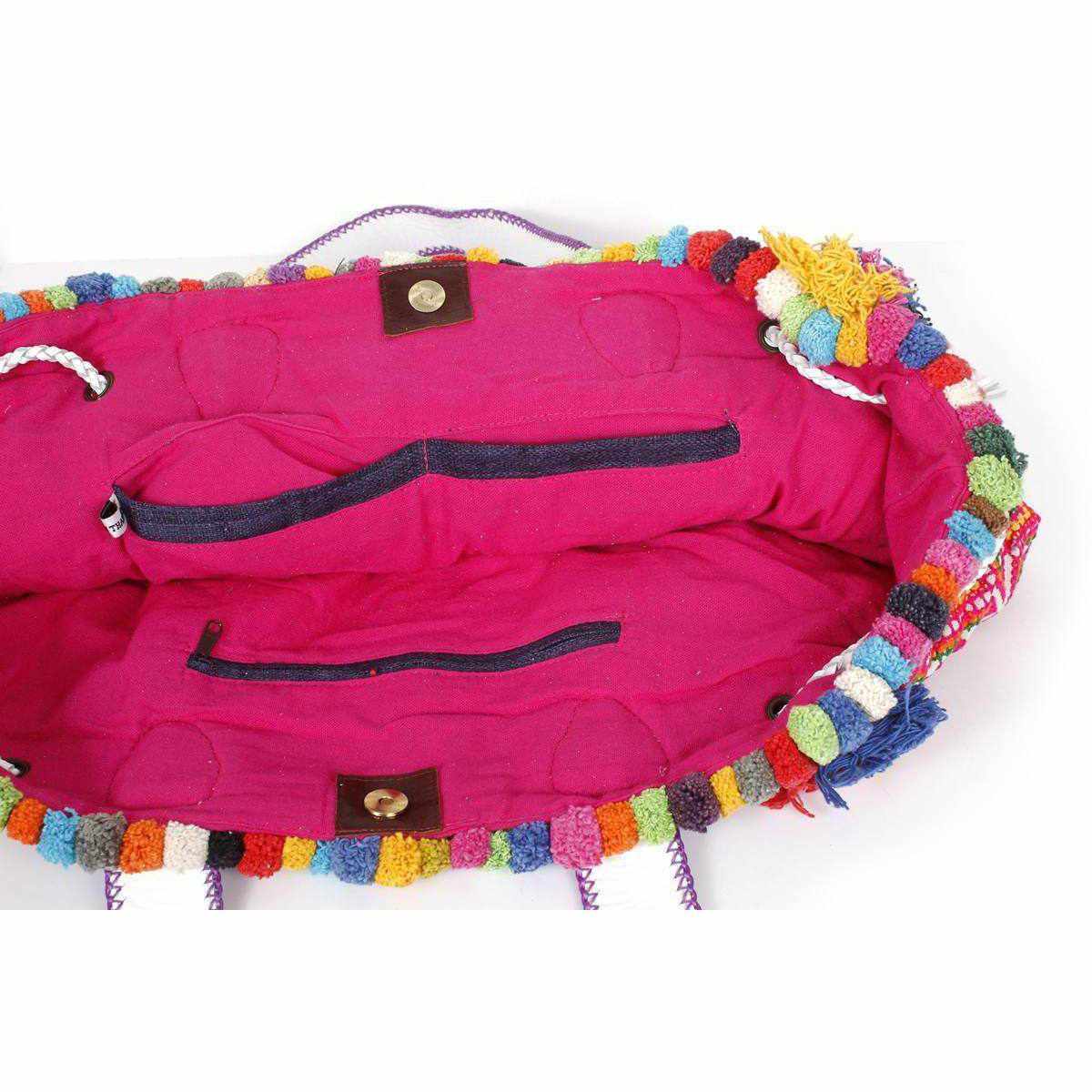 Half - moon Ibiza Bag Pom Pom Trimmed XL - Thailand Bags La Vie Bien Half - moon Ibiza Bag Pom Pom Trimmed XL - Thailand