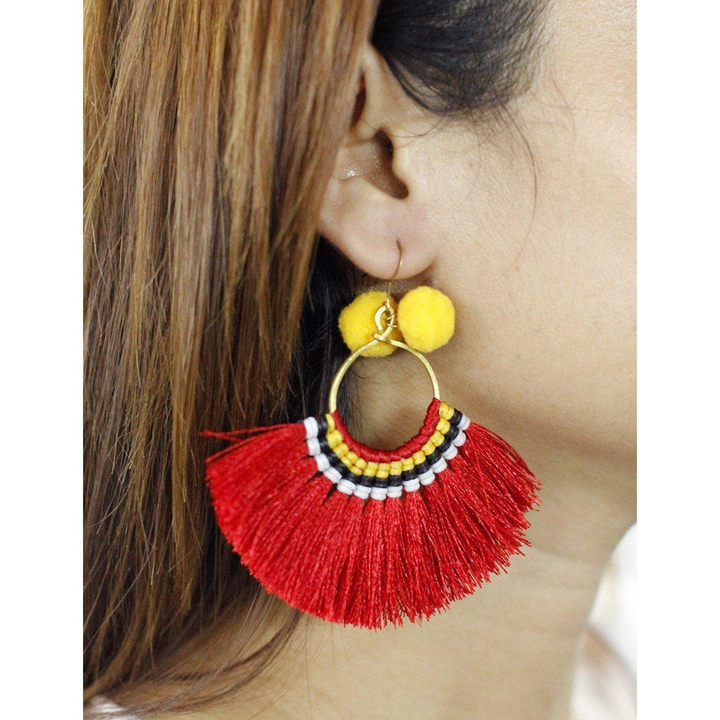 Half Moon PomPom Earrings - Thailand Jewelry La Vie Bien Half Moon PomPom Earrings - Thailand
