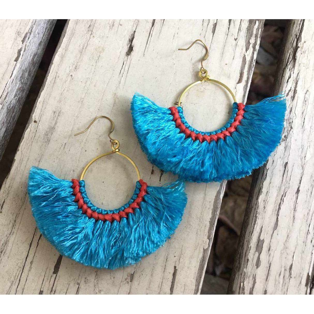 Half Moon Silk Tassel Handcrafted Earrings - Thailand Jewelry La Vie Bien Half Moon Silk Tassel Handcrafted Earrings - Thailand