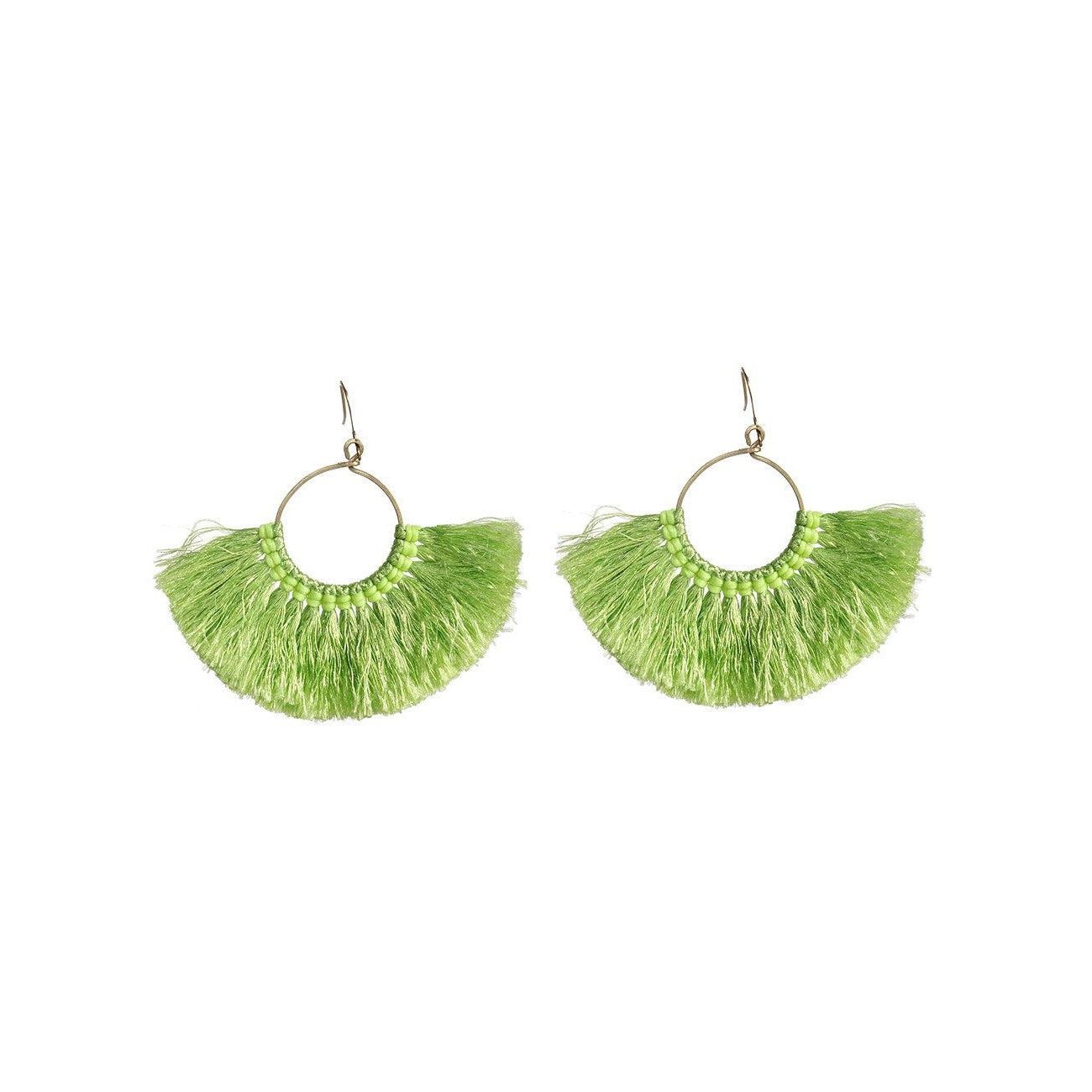Half Moon Silk Tassel Handcrafted Earrings - Thailand Jewelry La Vie Bien Half Moon Silk Tassel Handcrafted Earrings - Thailand