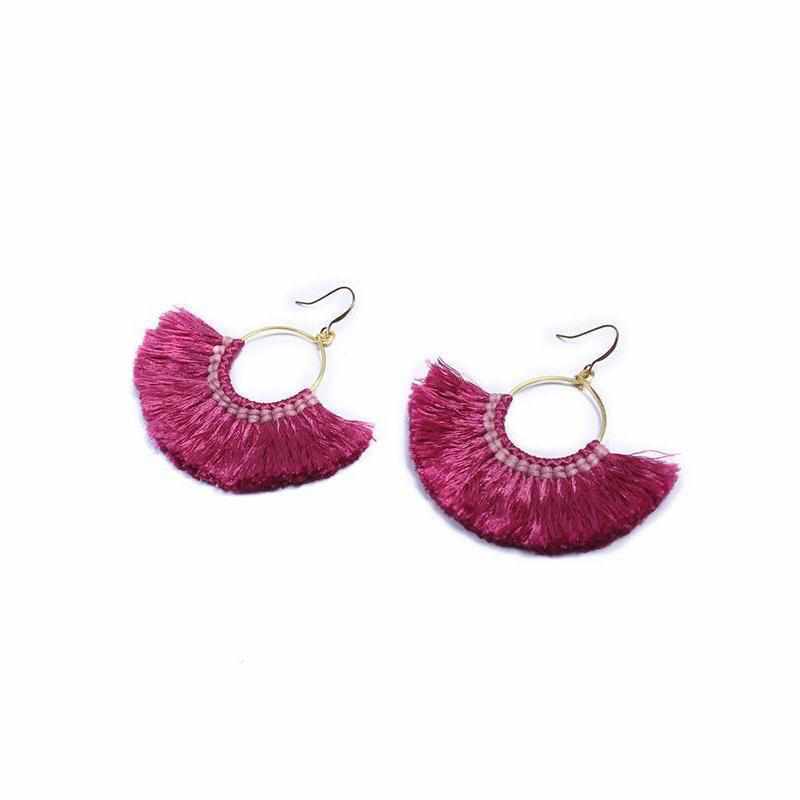 Half Moon Silk Tassel Handcrafted Earrings - Thailand Jewelry La Vie Bien Half Moon Silk Tassel Handcrafted Earrings - Thailand