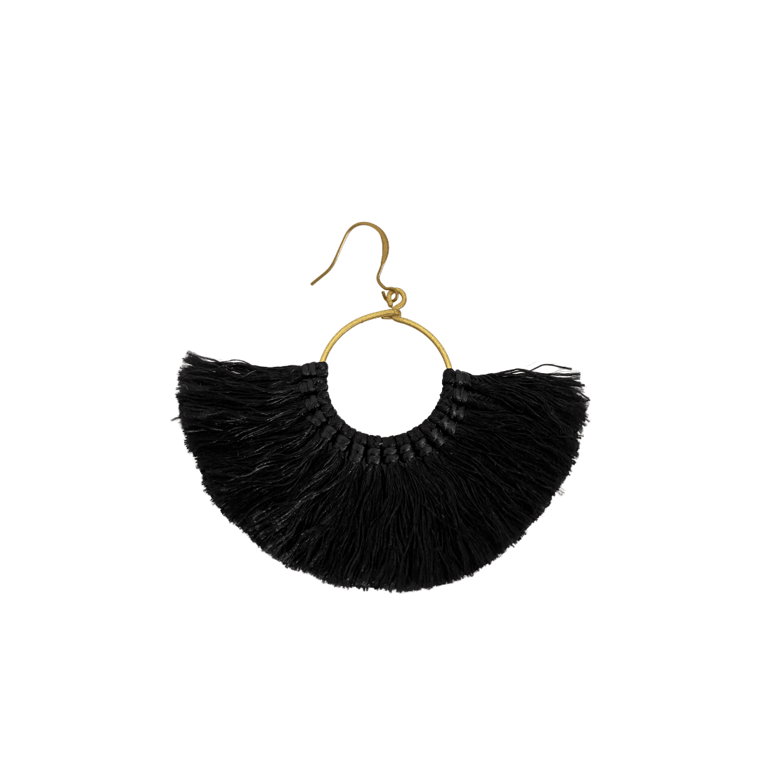 Half Moon Silk Tassel Handcrafted Earrings - Thailand Jewelry La Vie Bien Half Moon Silk Tassel Handcrafted Earrings - Thailand