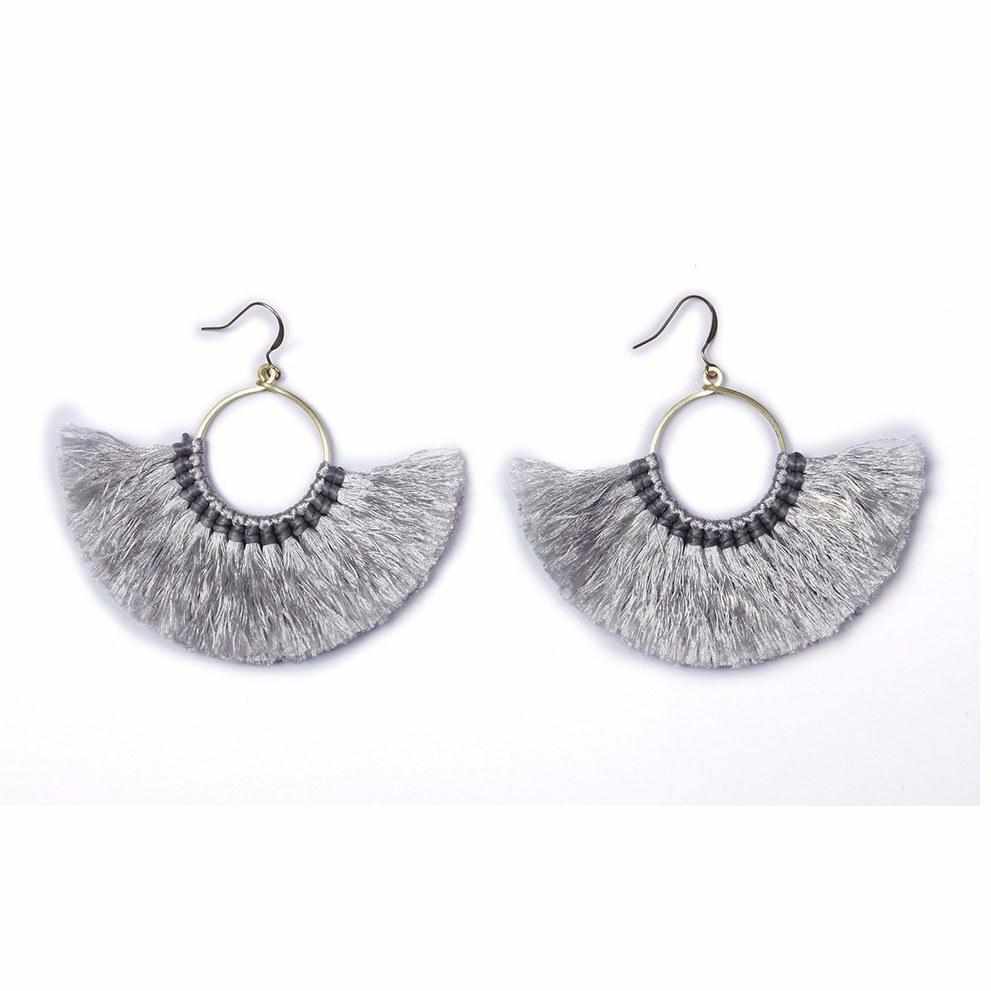 Half Moon Silk Tassel Handcrafted Earrings - Thailand Jewelry La Vie Bien Half Moon Silk Tassel Handcrafted Earrings - Thailand