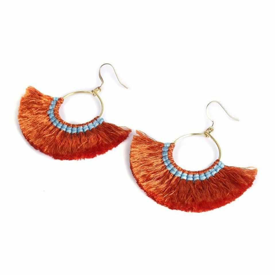 Half Moon Silk Tassel Handcrafted Earrings - Thailand Jewelry La Vie Bien Half Moon Silk Tassel Handcrafted Earrings - Thailand
