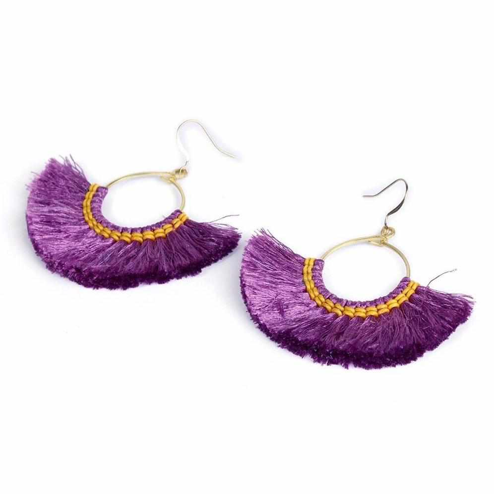 Half Moon Silk Tassel Handcrafted Earrings - Thailand Jewelry La Vie Bien Half Moon Silk Tassel Handcrafted Earrings - Thailand