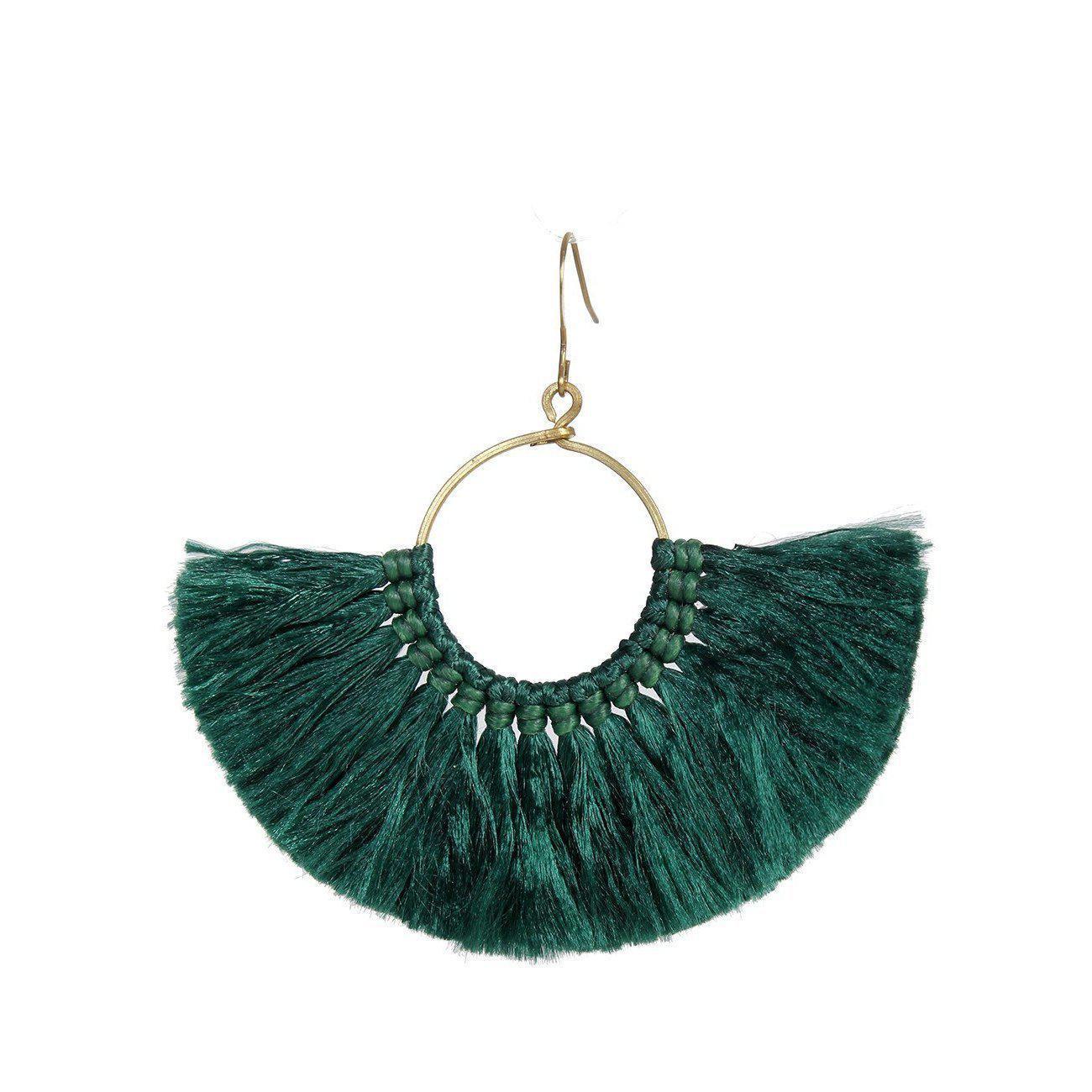 Half Moon Silk Tassel Handcrafted Earrings - Thailand Jewelry La Vie Bien Half Moon Silk Tassel Handcrafted Earrings - Thailand