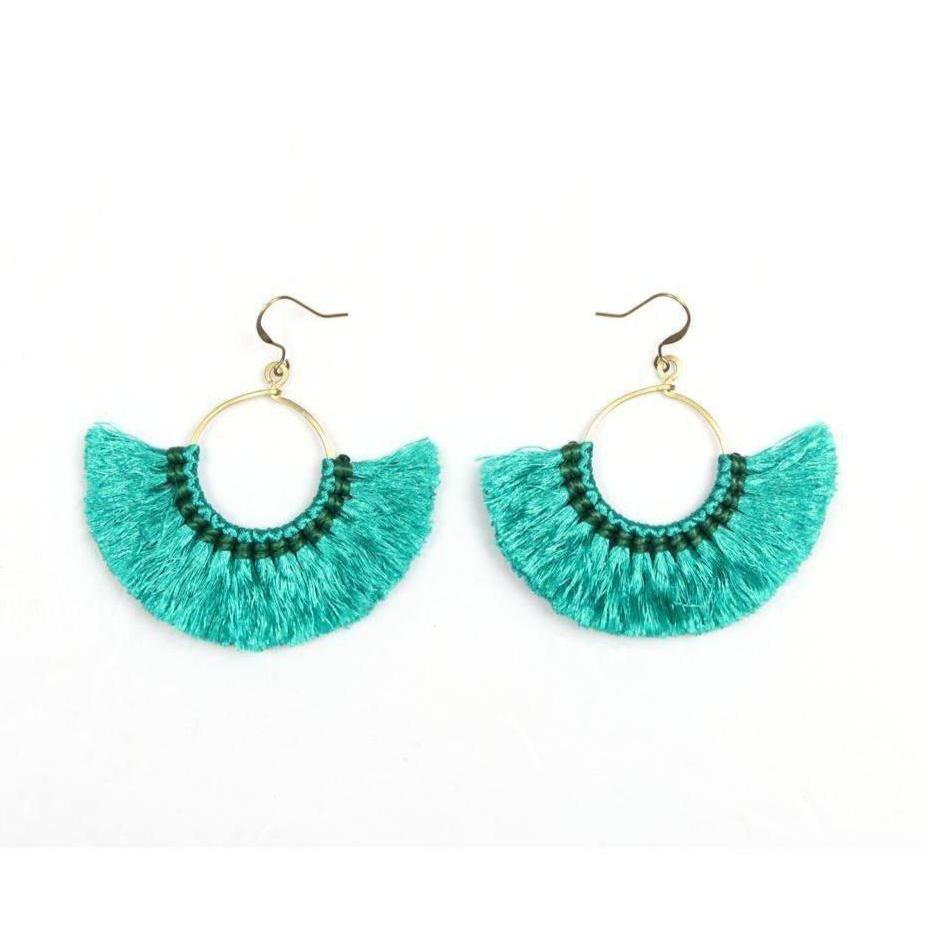 Half Moon Silk Tassel Handcrafted Earrings - Thailand Jewelry La Vie Bien Half Moon Silk Tassel Handcrafted Earrings - Thailand