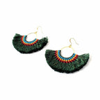 Half Moon Tassel Earrings with Wax String - Thailand