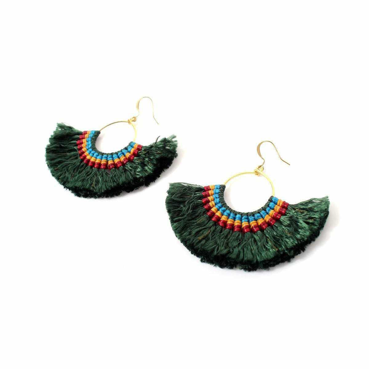 Half Moon Tassel Earrings with Wax String - Thailand