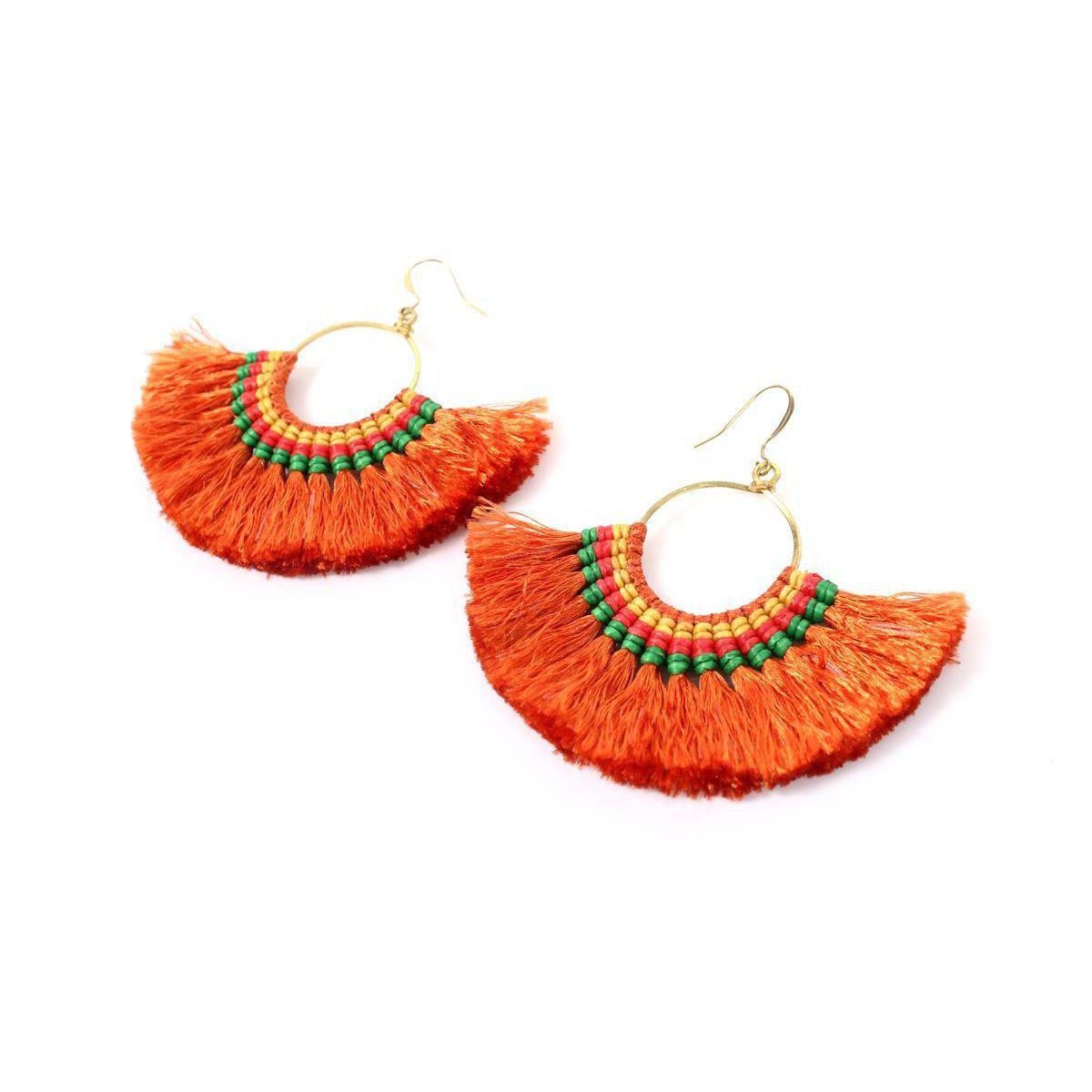 Half Moon Tassel Earrings with Wax String - Thailand Jewelry La Vie Bien Half Moon Tassel Earrings with Wax String - Thailand