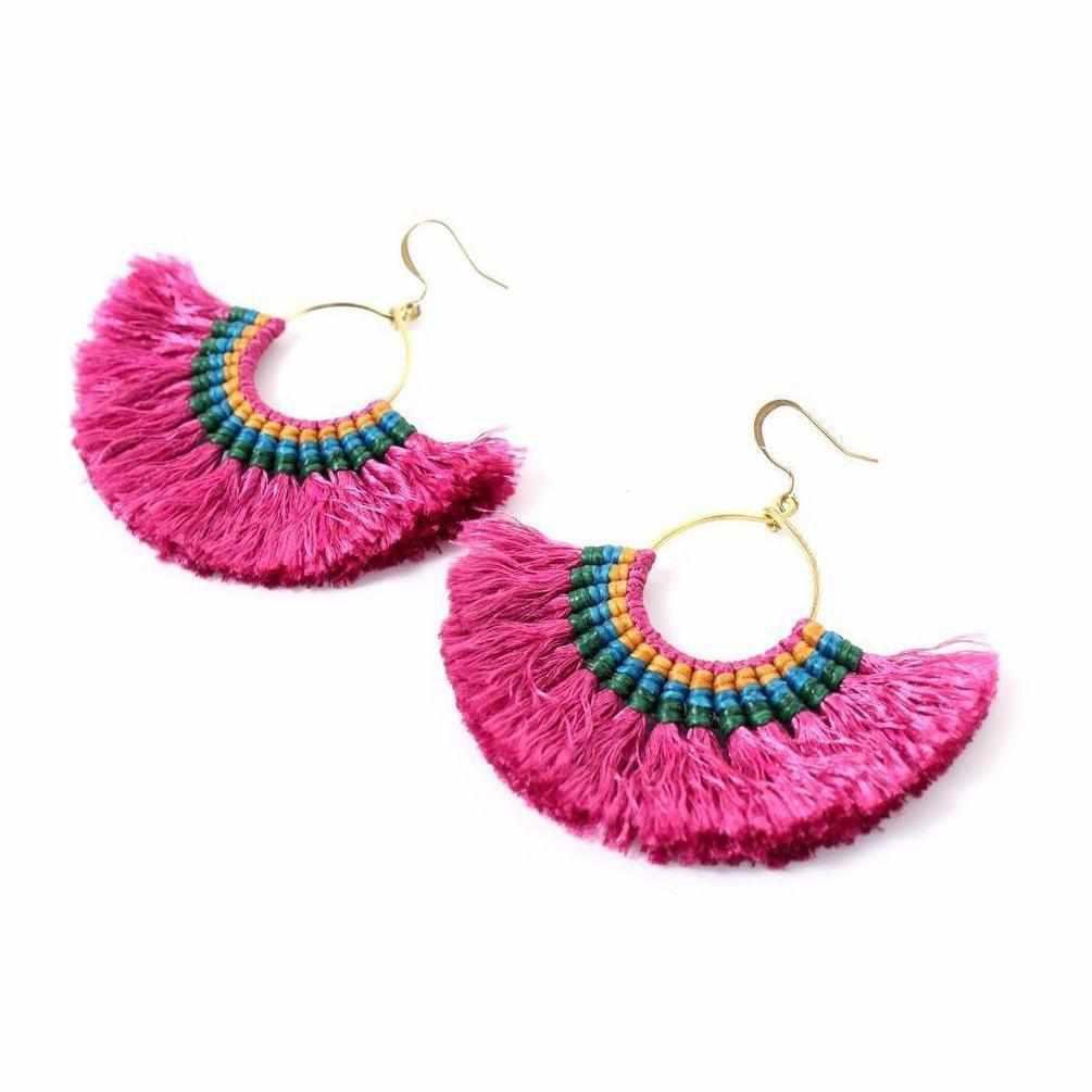 Half Moon Tassel Earrings with Wax String - Thailand Jewelry La Vie Bien Half Moon Tassel Earrings with Wax String - Thailand