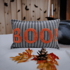 Halloween Throw Pillow Texted BOO! 14" x 24" by Vibhsa
