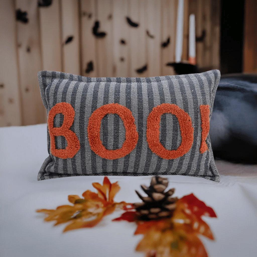 Halloween Throw Pillow Texted BOO! 14" x 24" by Vibhsa