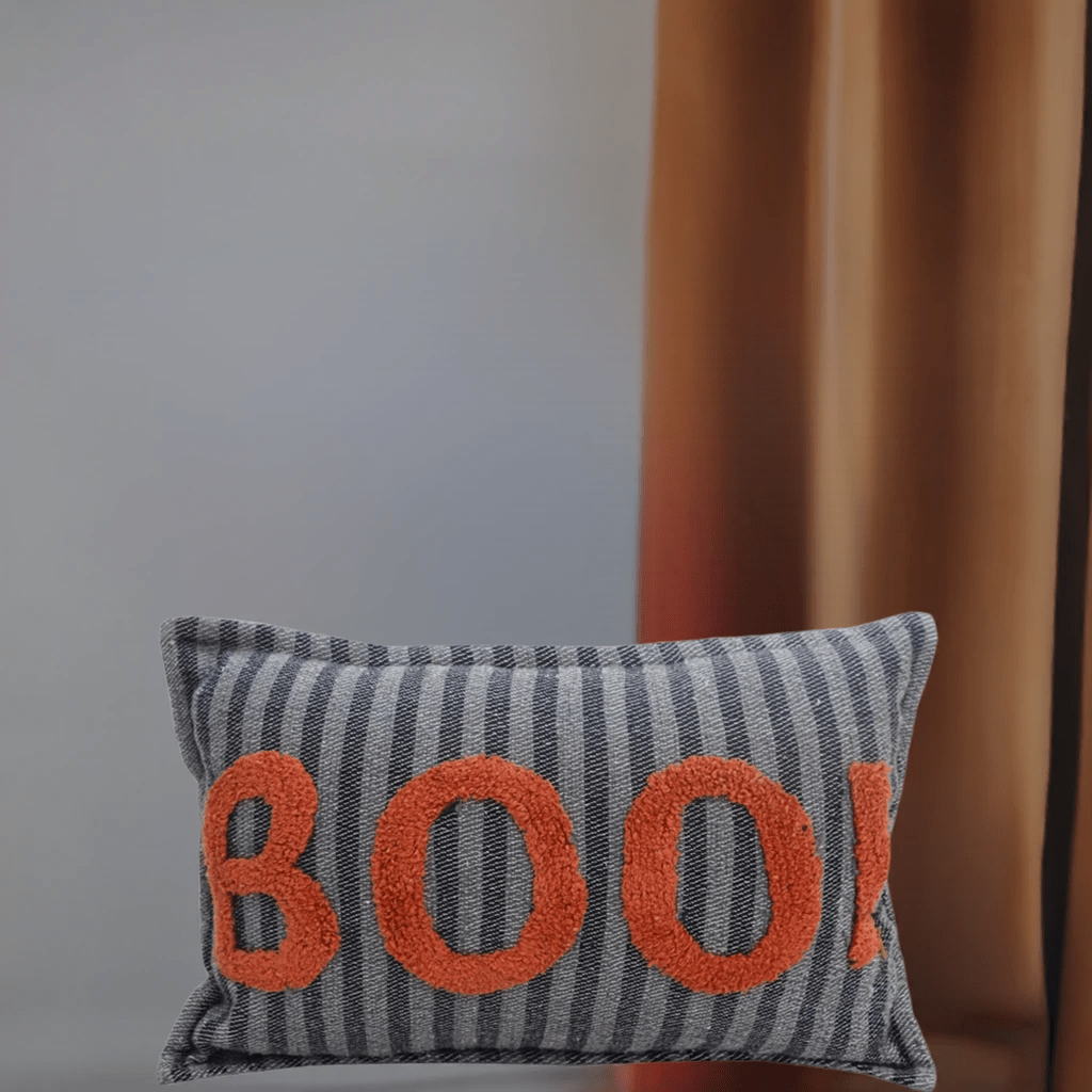 Halloween Throw Pillow Texted BOO! 14" x 24" by Vibhsa