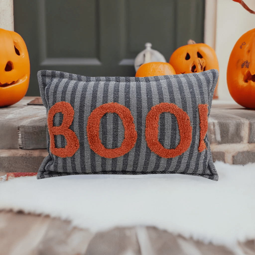 Halloween Throw Pillow Texted BOO! 14" x 24" by Vibhsa