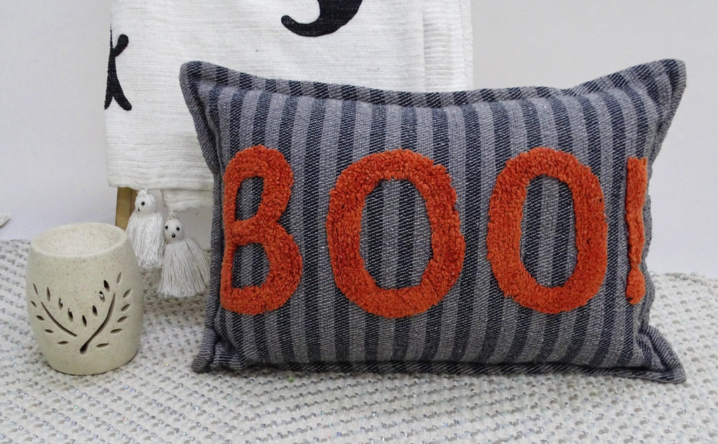 Halloween Throw Pillow Texted BOO! 14" x 24" by Vibhsa