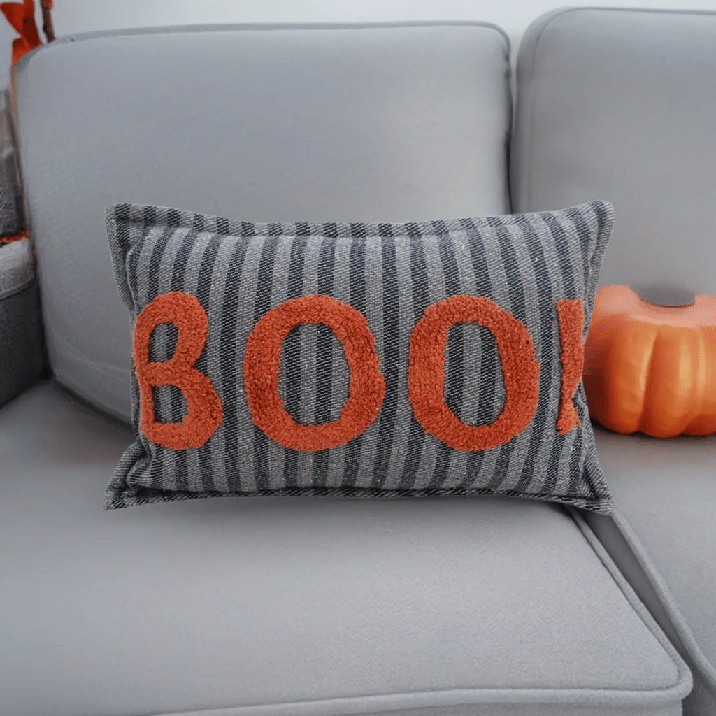 Halloween Throw Pillow Texted BOO! 14" x 24" by Vibhsa