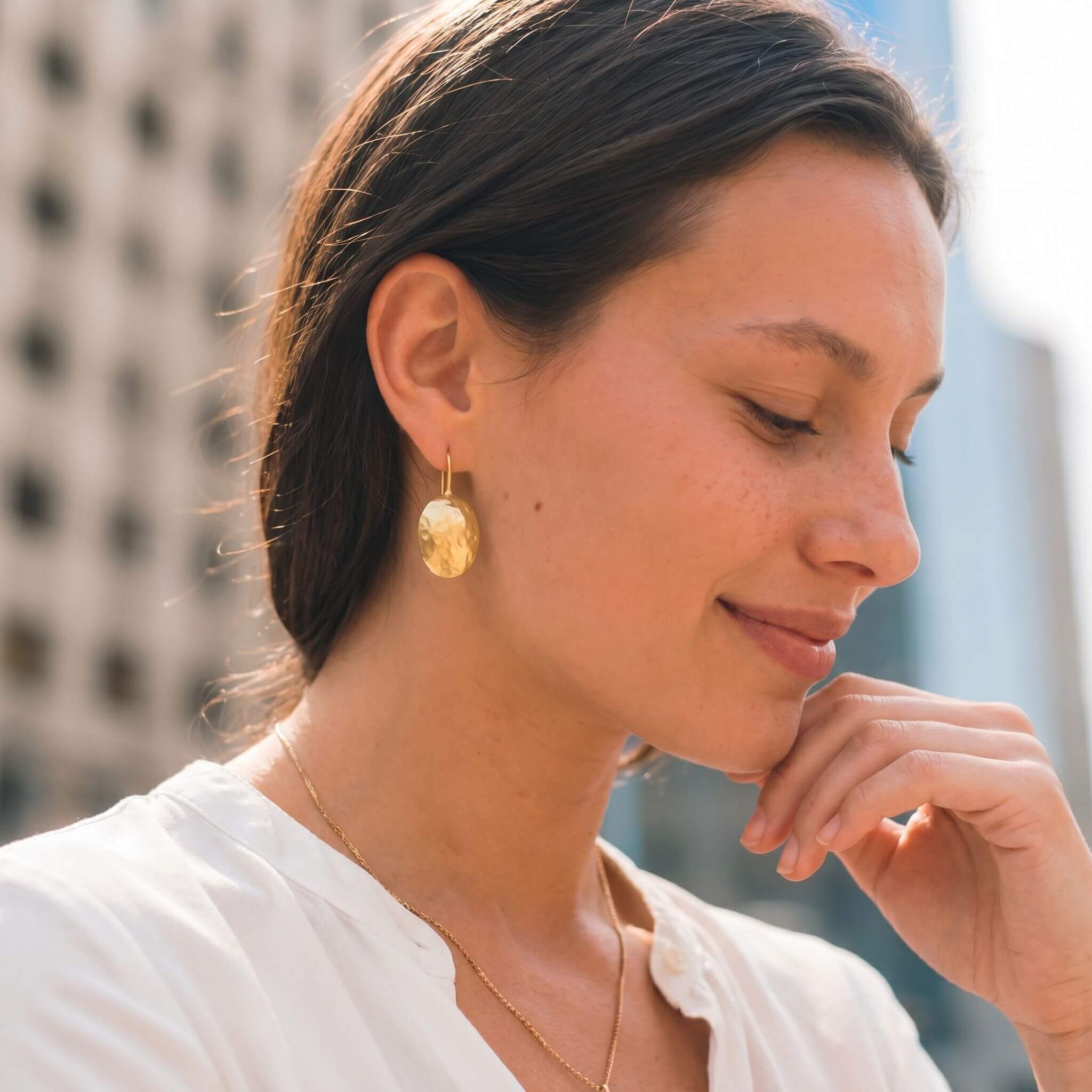 Hammered Brass Disc Earrings for Women - Zawadi Earrings La Vie Bien Hammered Brass Disc Earrings for Women - Zawadi