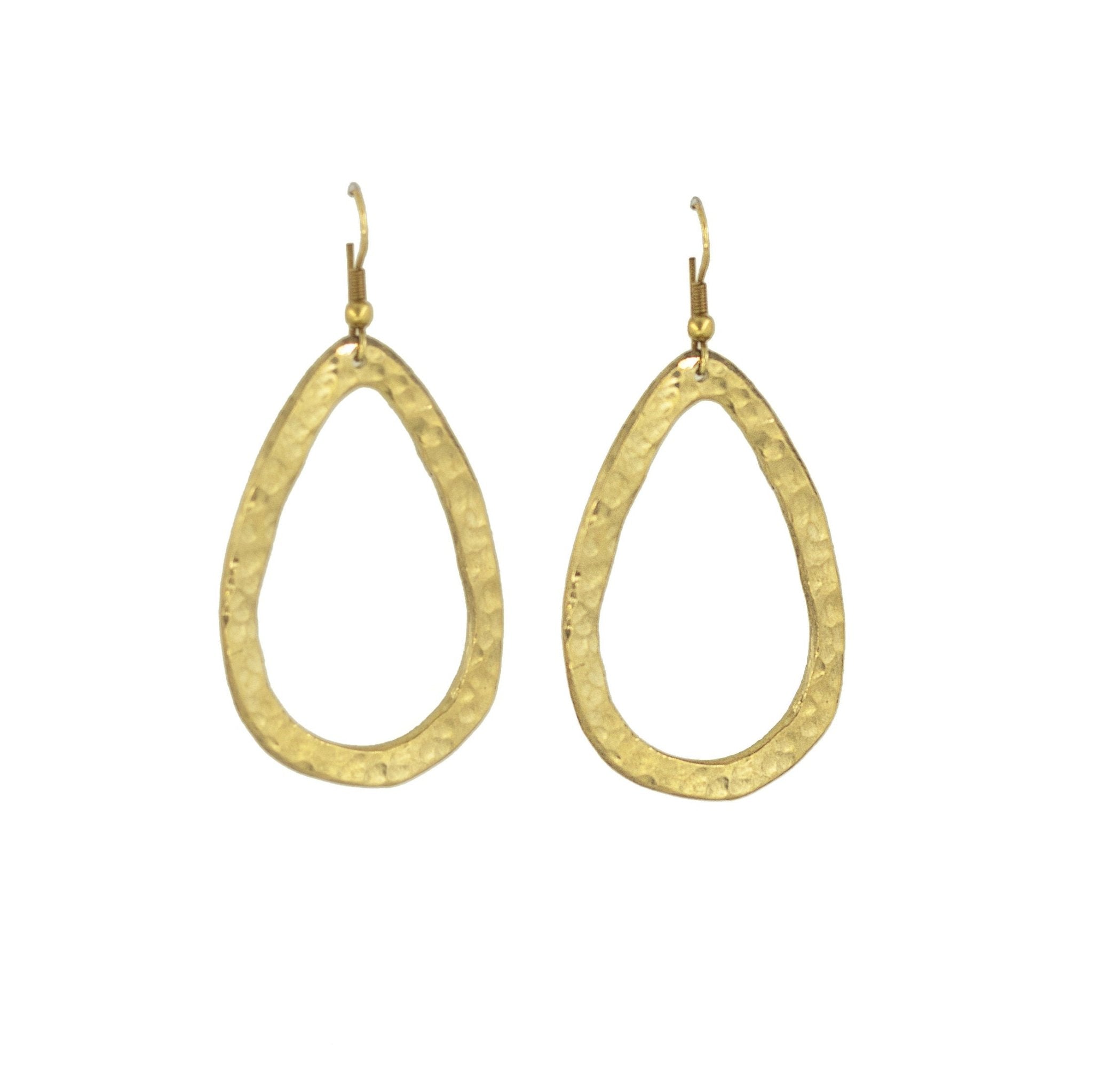 Hammered Brass Teardrop Hoop Earrings for Women - Amani Earrings La Vie Bien Hammered Brass Teardrop Hoop Earrings for Women - Amani