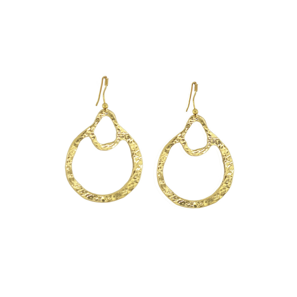 Hammered Double Teardrop Brass Earrings for Women - Kobe Earrings La Vie Bien Hammered Double Teardrop Brass Earrings for Women - Kobe