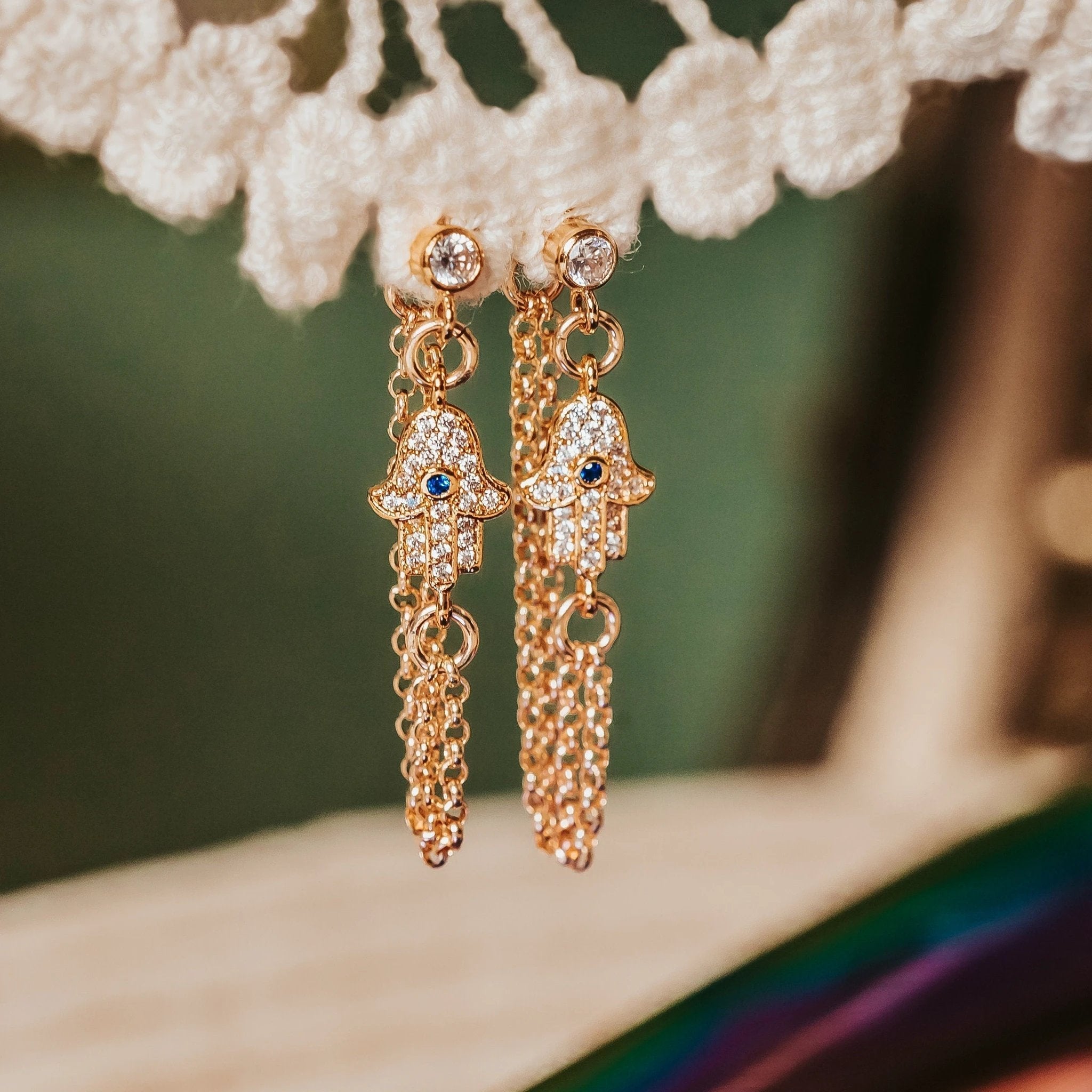Hamsa Dangle Stud Earrings - Gold or Silver by Salt Sparkle Shalom
