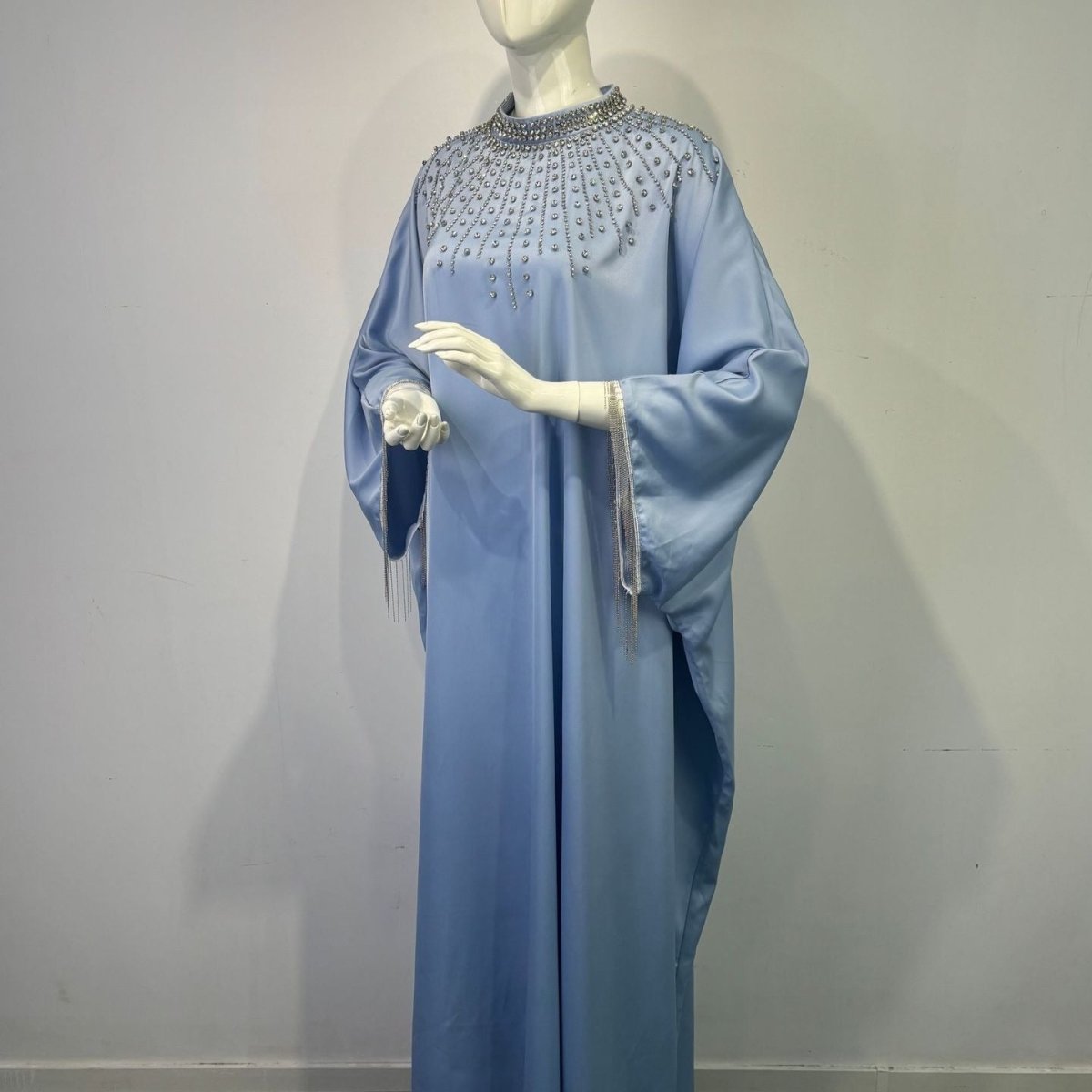 Hand-Beaded Crystal Bodice Satin Kaftan (MA420) La Vie Bien Hand-Beaded Crystal Bodice Satin Kaftan (MA420)