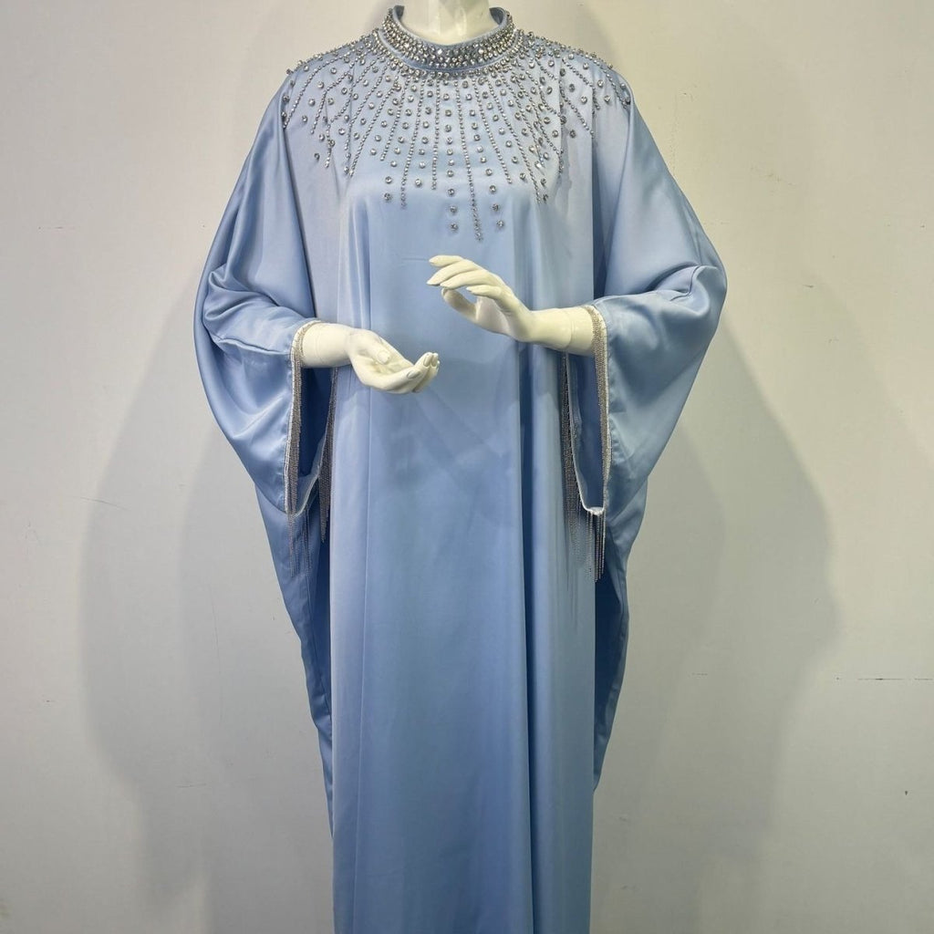 Hand-Beaded Crystal Bodice Satin Kaftan (MA420) La Vie Bien Hand-Beaded Crystal Bodice Satin Kaftan (MA420)