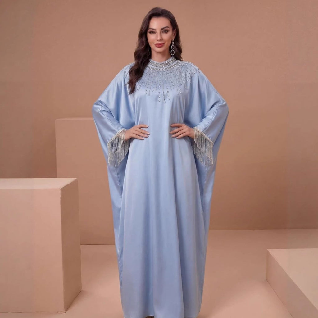 Hand-Beaded Crystal Bodice Satin Kaftan (MA420) La Vie Bien Hand-Beaded Crystal Bodice Satin Kaftan (MA420)