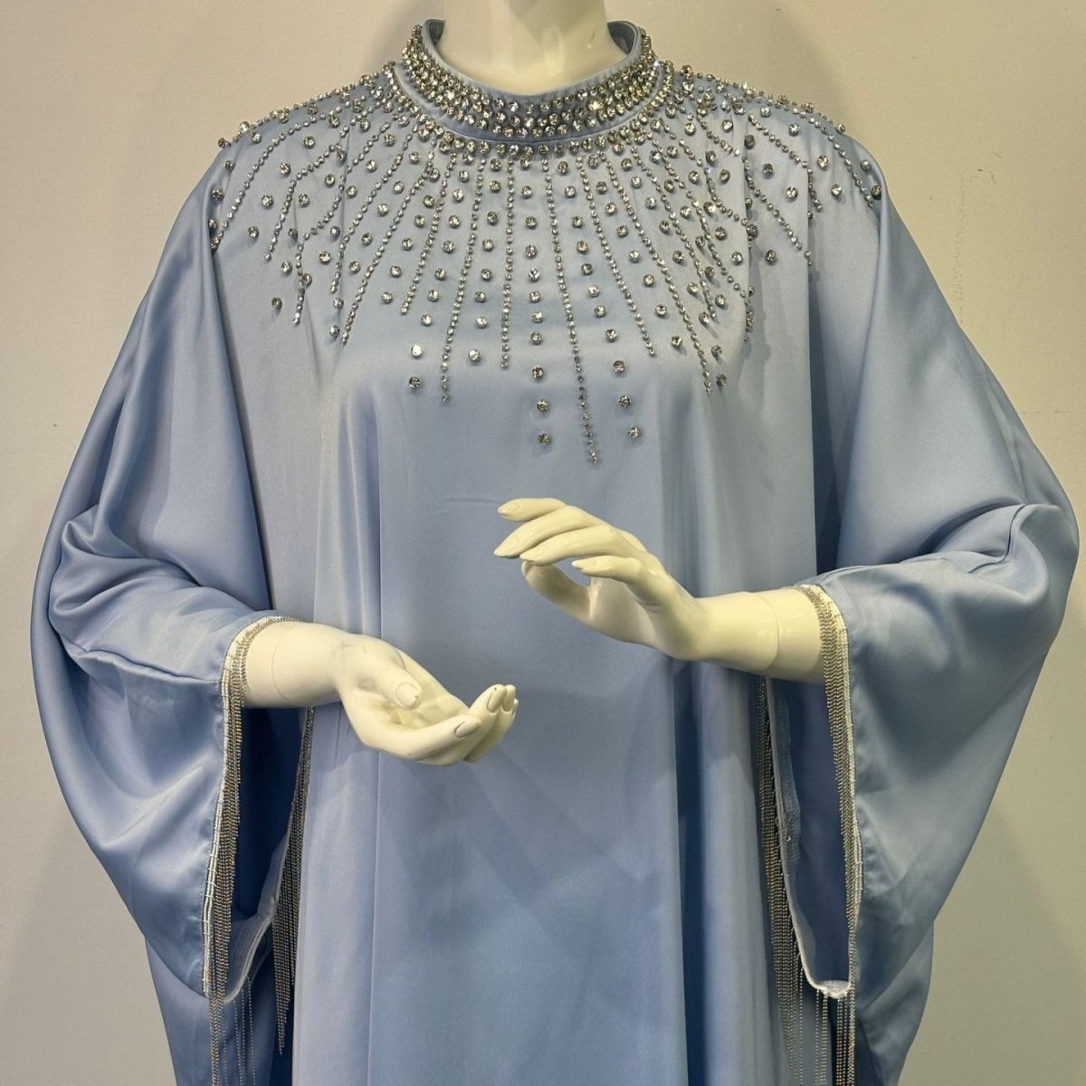 Hand-Beaded Crystal Bodice Satin Kaftan (MA420) La Vie Bien Hand-Beaded Crystal Bodice Satin Kaftan (MA420)