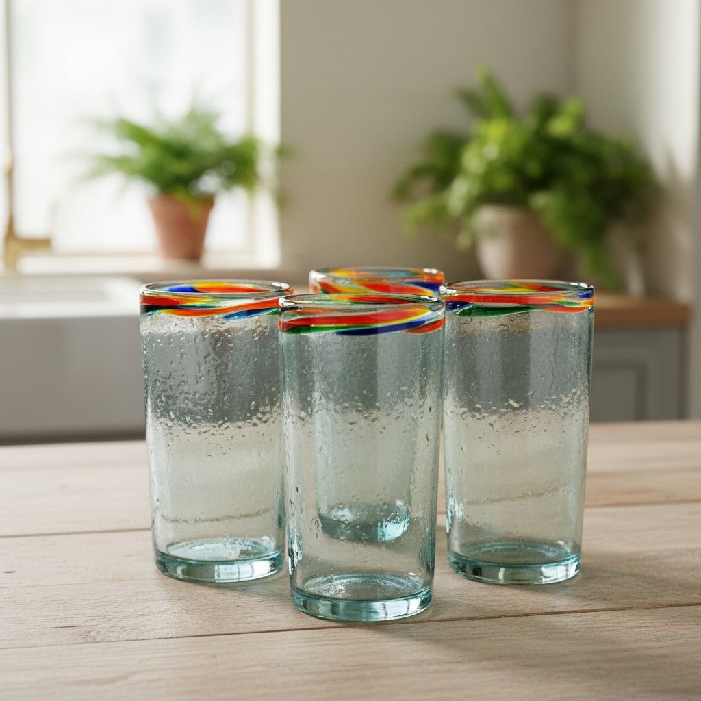 Hand Blown Colorful Tumbler Glass | Confetti Rim Mexican Drinking Glass La Vie Bien Hand Blown Colorful Tumbler Glass | Confetti Rim