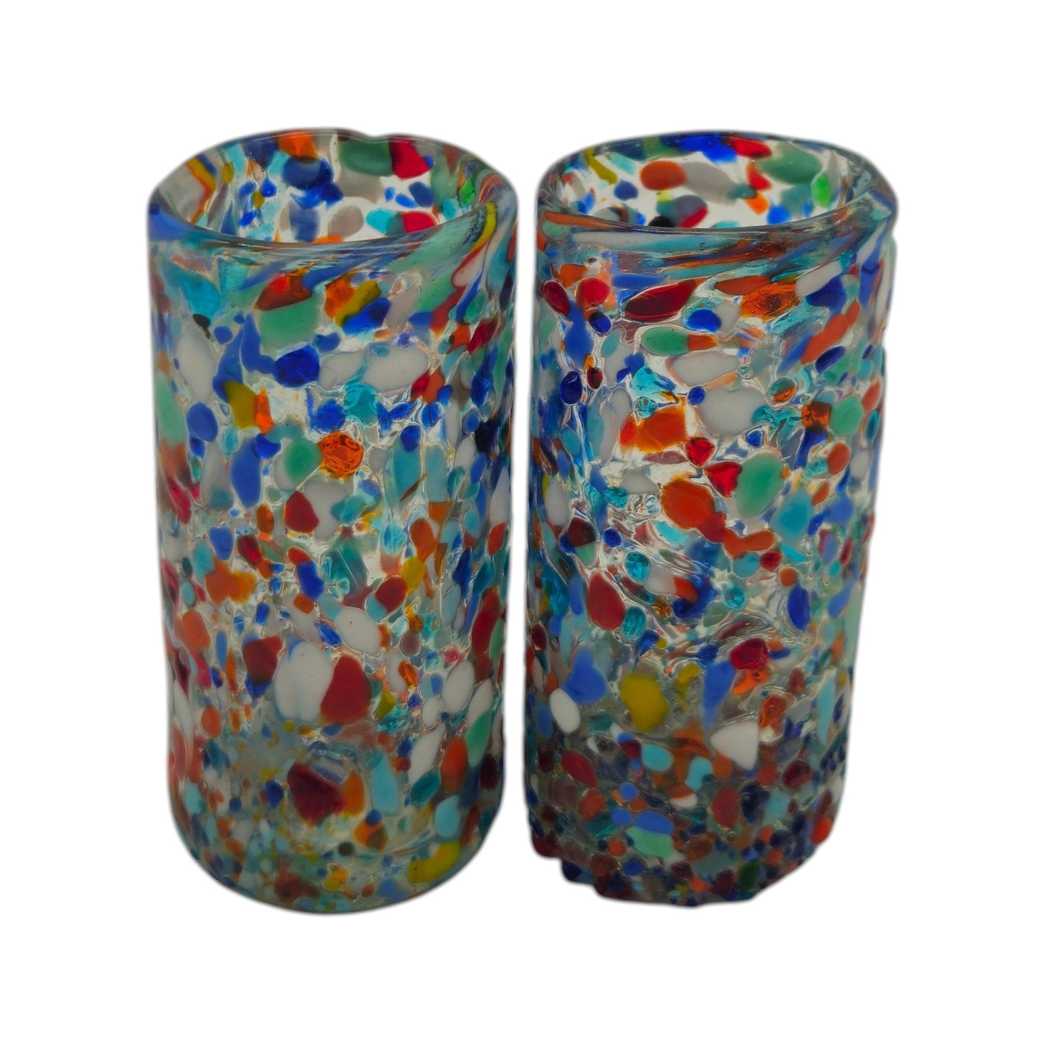 Hand Blown Double Shot Glass | Mexican Confetti Glassware Mexican Shot Glass La Vie Bien Hand Blown Double Shot Glass | Mexican Confetti Glassware