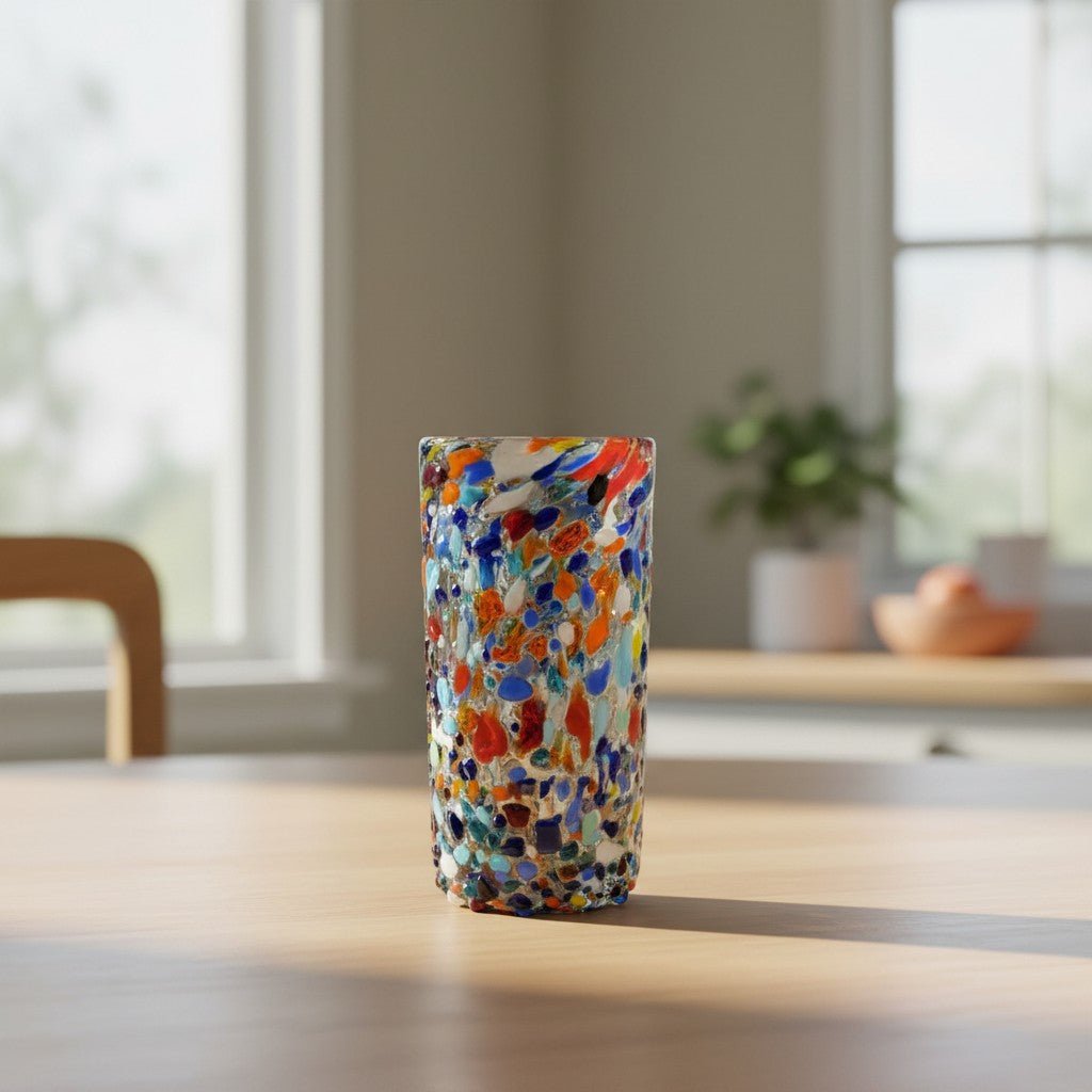 Hand Blown Double Shot Glass | Mexican Confetti Glassware Mexican Shot Glass La Vie Bien Hand Blown Double Shot Glass | Mexican Confetti Glassware