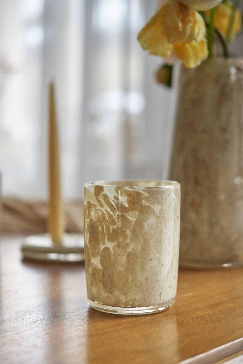 Hand Blown Glass Tumbler: Brown Marble by Ethical Trade Co
